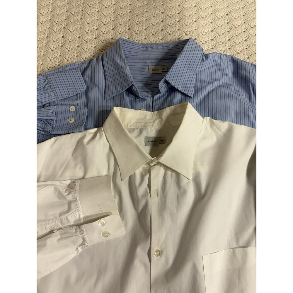 Coast Lot of 2 Vintage Men's Long Sleeve Dress Shirts Button Up XL White Blue